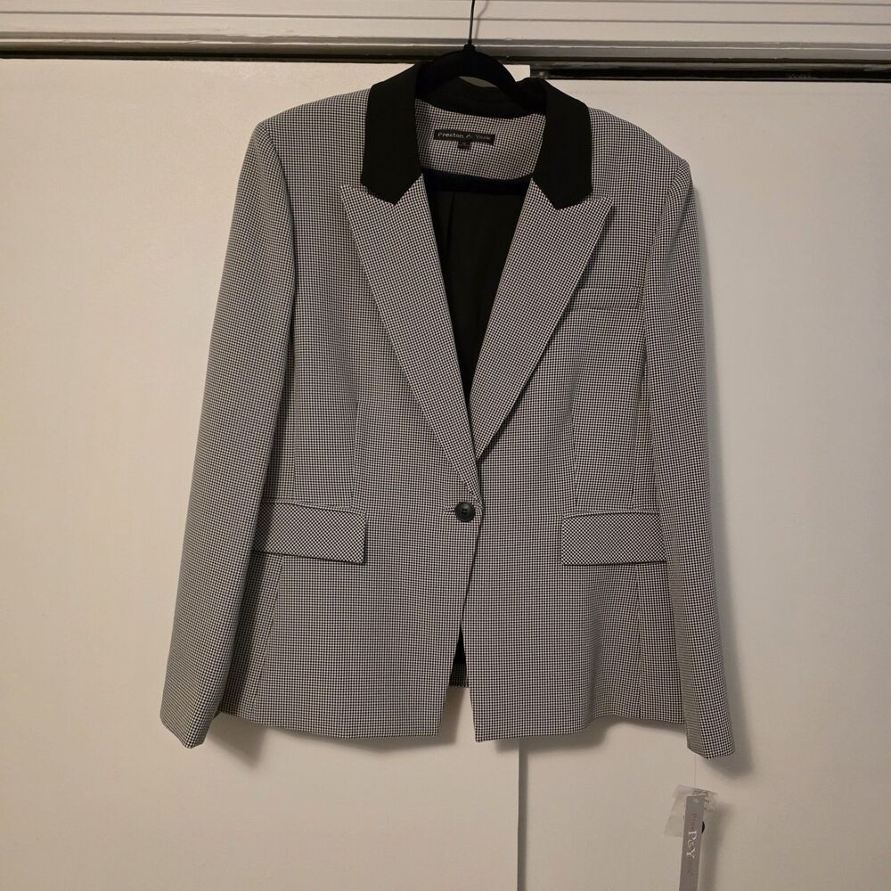 Preston & York Women's Houndstooth Blazer Jacket Black White Size 18 Notch Lapel